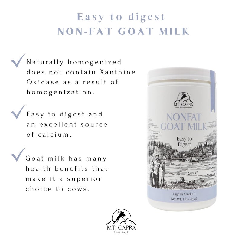 Mt Capra Mt. Capra Non-Fat Goat Milk | Powder from Non-GMO, Grass-Fed Goats, Creamy, Great Tasting, Easy to Digest, A2 Milk | 16 Servings - 1 Pound - Image 3